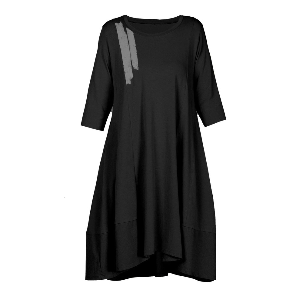 Luukaa Women's Black Midi Dress Size 6 Grunge Stripes 3/4 Sleeve NWT